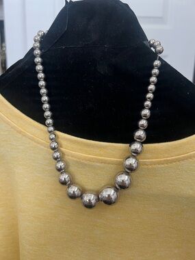 Classic Silver-Tone Bead Necklace - Polished Silver Finish